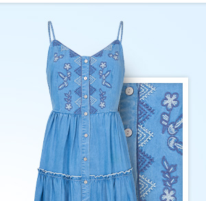 Ellie Embroidered Denim Dress