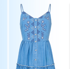 Ellie Embroidered Denim Dress