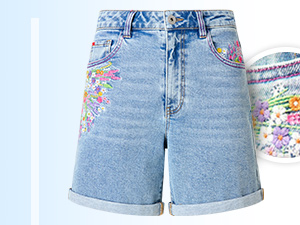 Spring Florals Embroidered Denim Shorts