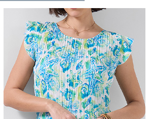 Clear Waters Printed Plisse Top