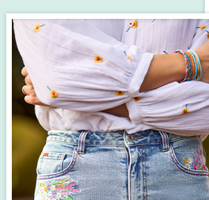 Spring Florals Embroidered Denim Shorts