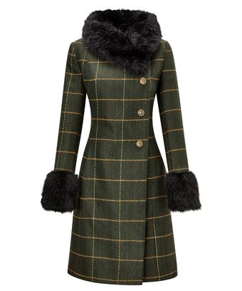 Faux Fur Collar Check Coat Faux Fur Collar Check Coat